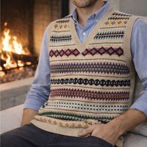 RUGBY Ralph Lauren | XL | Fair Isle Sweater Vest Merino Wool Cashmere Knit blend